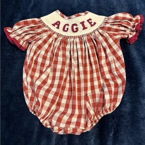 Texas A&M smocked bubble onesie